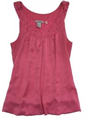 H&M Pink Sleeveless Bubble Top With Decorative Aplique Around Neckline Sz 2/ XS